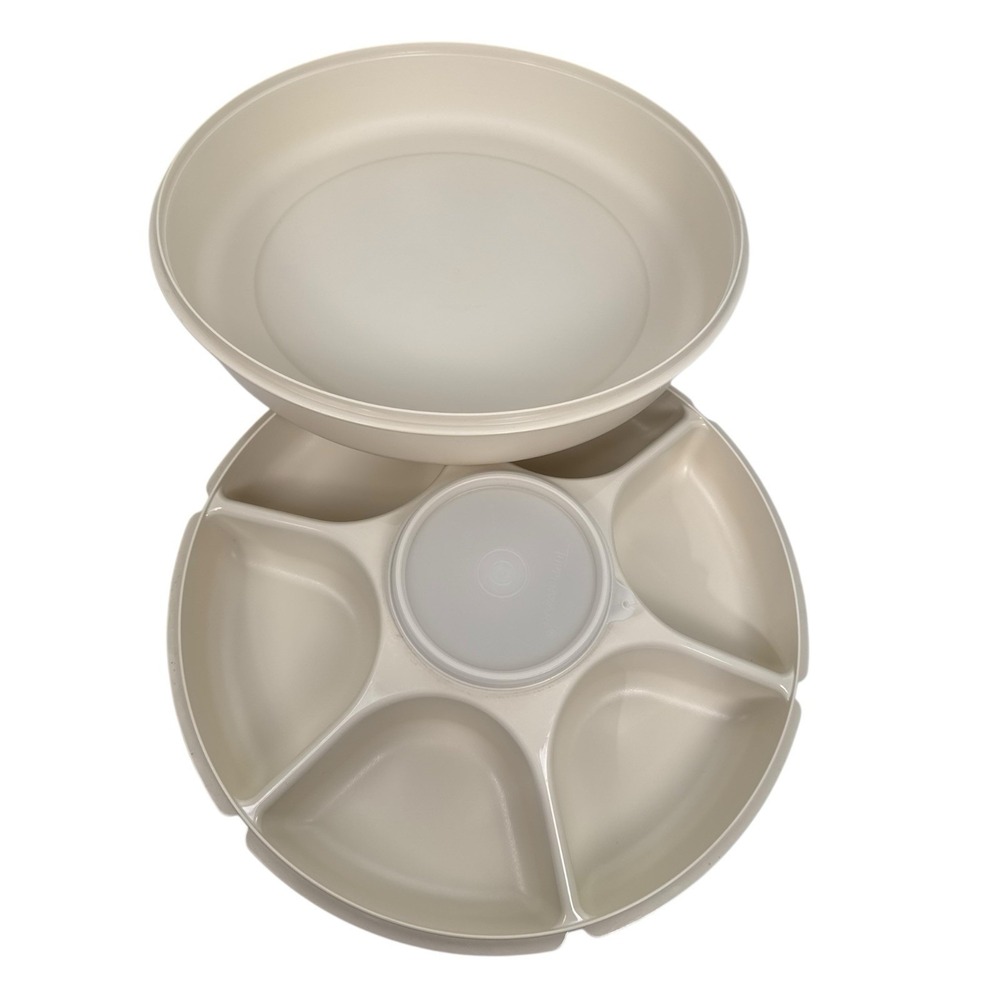 Vintage Tupperware Divided Serving‎ Tray & Bowl with Lid Off White A72Q